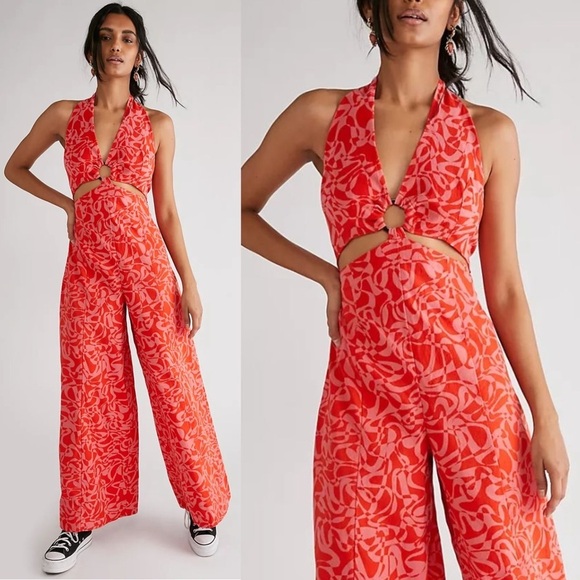 Free People Pants - FREE PEOPLE Kira Jumpsuit Cherry Combo Size XS